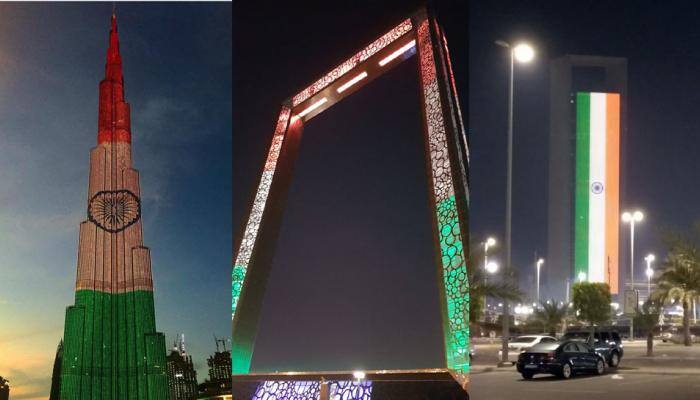 Iconic Dubai and Abu Dhabi buildings go Tricolour to mark PM Narendra Modi&#039;s second visit