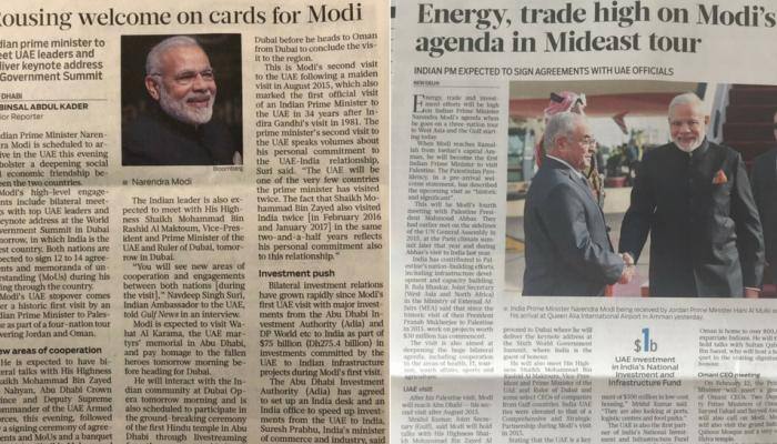 UAE media hails PM Narendra Modi's visit to the Gulf nation