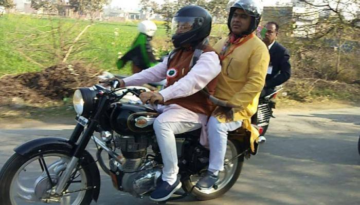 Watch: Haryana's 63-year-old CM ML Khattar rides a bullet to Amit Shah's Jind rally 