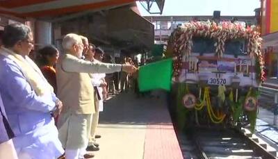 PM Narendra Modi flags off Palace Queen Humsafar Express train to travel between Mysuru and Udaipur