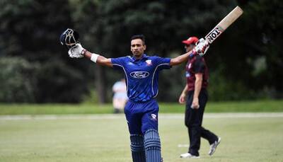 Auckland batsman Jeet Raval hits six off bowler's head at Ford Trophy