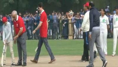 Watch: Justin Trudeau, son play cricket with legends Kapil Dev, Mohd Azharuddin