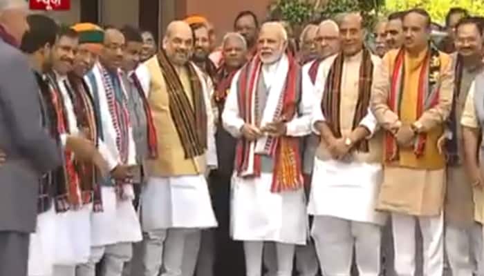 Watch: BJP MPs felicitate PM Narendra Modi, Amit Shah in Parliament for Assembly polls victory