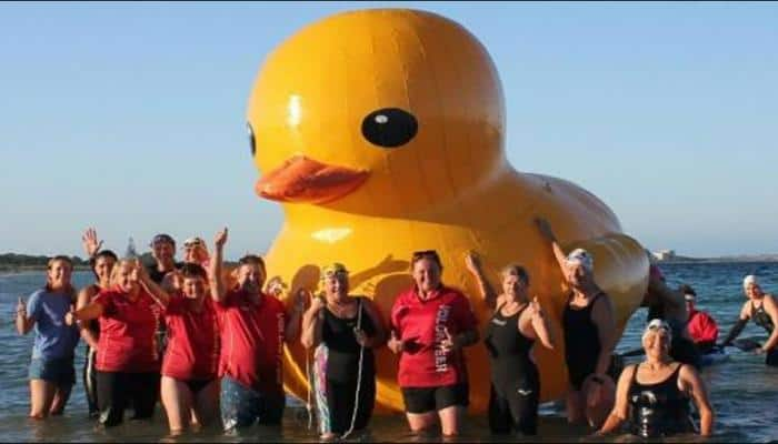 Giant inflatable duck found after disappearing at sea in Australia