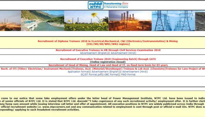 NTPC calls applications for recruitment of Diploma Trainees 2018 in Electrical, Mechanical, C and I and Mining