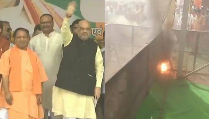 Fire breaks out at BJP rally in Raebareli, Amit Shah, UP CM Yogi Adityanath present on dais