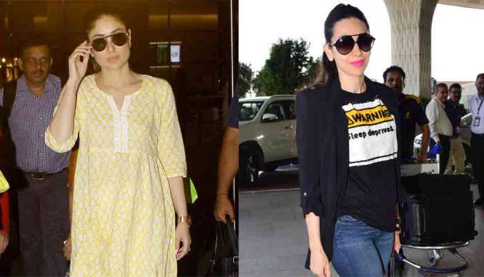 Kareena repeats her yellow kurta for airport visit, Karisma looks like a million bucks  — Check photos