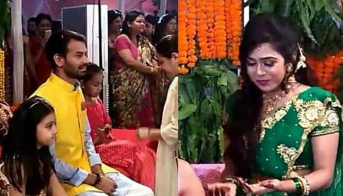 Tej Pratap Yadav-Aishwarya Rai&#039;s lavish mehendi ceremony: Groom shines in yellow, bride gushes in green | In Pics