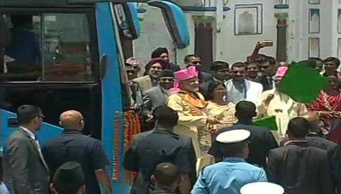 PM Narendra Modi plays musical instrument during visit to Janaki temple in Janakpur in Nepal - Watch