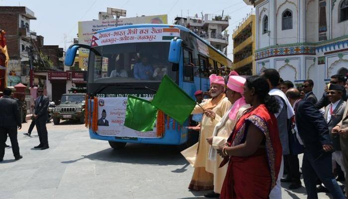 In Ayodhya, UP CM Adityanath receives bus flagged off by PM Modi in Janakpur in Nepal