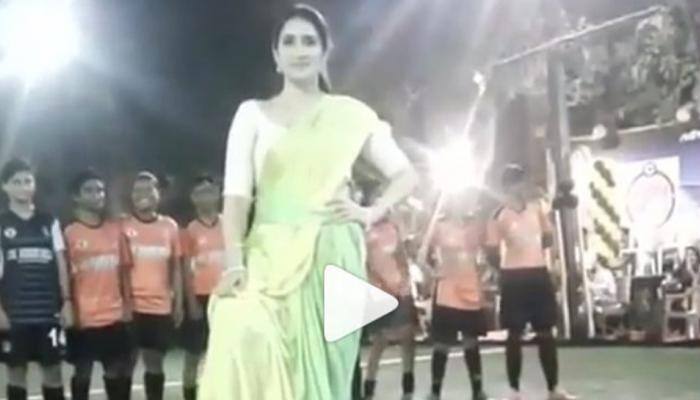 Zaheer Khan&#039;s better half Sagarika Ghatge plays football in saree, video goes viral-Watch