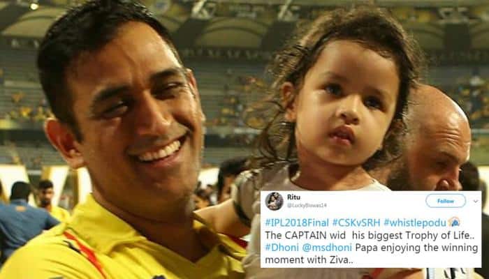 Back to Daddy&#039;s duty: Twitter gushes as Dhoni celebrates IPL win with daughter Ziva  - Watch
