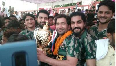 Bhojpuri superstar Dinesh Lal Yadav Nirahua and the Border film team play cricket match in Buxar