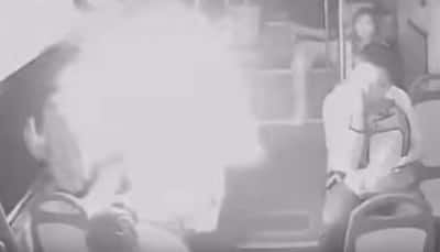 Caught on camera: Power bank explodes inside man's bag, scares passengers in bus