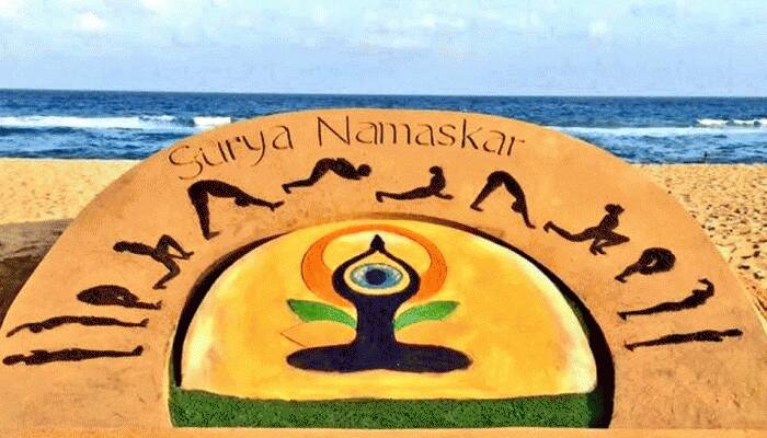 International Yoga Day 2018: Sudarsan Pattnaik&#039;s sand art creations will inspire you to be fit