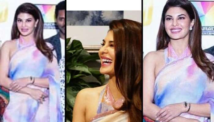 Jacqueline Fernandez slays in a saree at Da-bangg tour press con in the US 