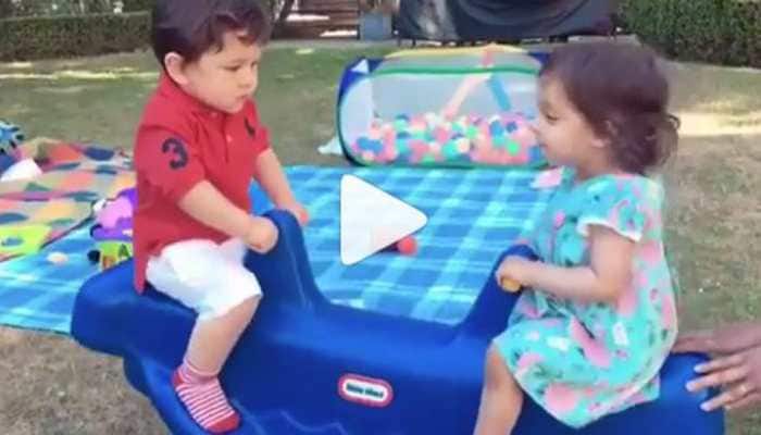 A video of Taimur Ali Khan see-sawing with Rannvijay Singha&#039;s daughter is going viral on social media-Watch