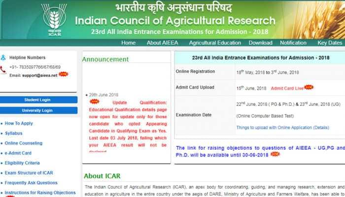 ICAR AIEEA 2018: Last date to update educational qualification on 3 July; details on icar.org.in, aieea.net