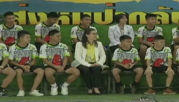 Thai boys, soccer team coach discharged from hospital, make first public appearance