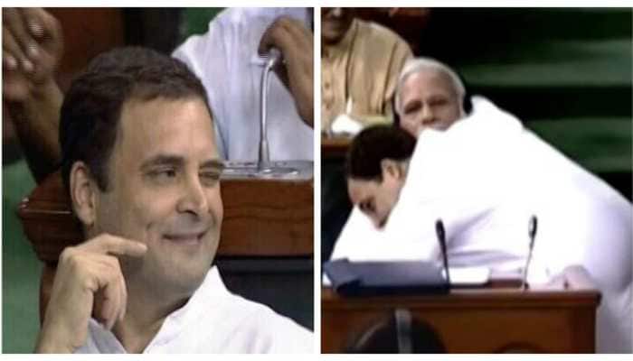 Watch: Rahul Gandhi attacks, PM Modi smiles, a wink and a hug ends it all