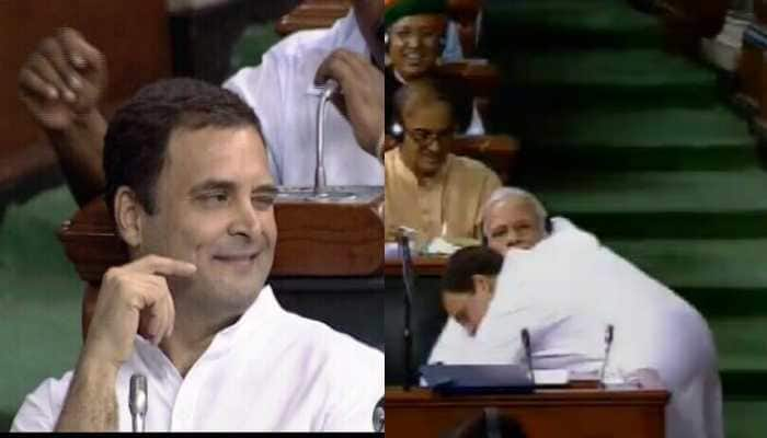 Rahul Gandhi&#039;s &#039;bhukamp&#039; in Lok Sabha: Hugs PM Narendra Modi, winks at colleagues, says lady MP smiled at him