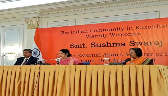 Sushma Swaraj interacts with Indian community in Kazakhstan