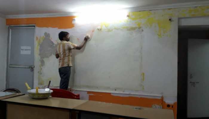 Part of media centre of Congress office in Lucknow painted white from saffron