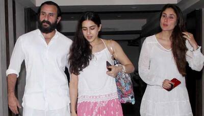 Sara Ali Khan twins in white with dad Saif Ali Khan and Kareena Kapoor-See pics
