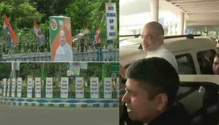 Black flags, &#039;anti-Bengal BJP go back&#039; posters welcome Amit Shah in Kolkata