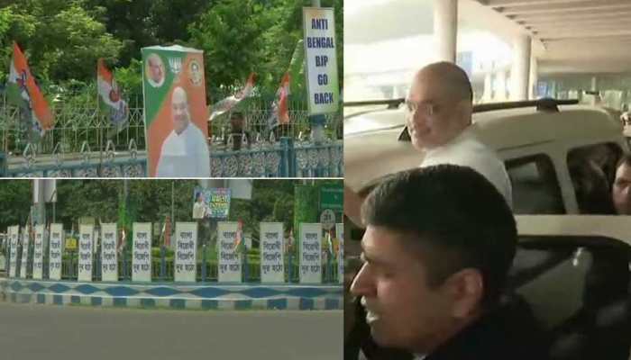 Black flags, 'anti-Bengal BJP go back' posters welcome Amit Shah in Kolkata