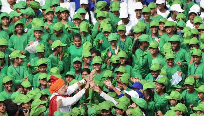PM Narendra Modi breaks security protocol to meet, shake hands with school children at Red Fort 