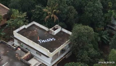 Thank You note painted on roof of house in Kerala from where Navy rescued two women - In pics