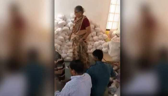 Video of Infosys co-founder NR Narayana Murthy&#039;s wife Sudha Murthy packing relief material for flood victims goes viral