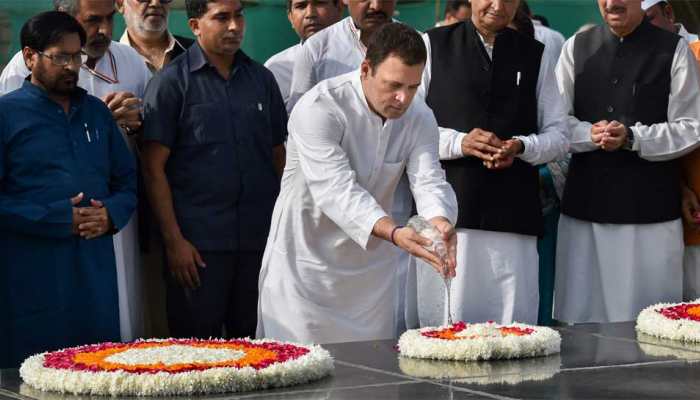 Rahul Gandhi offers holy water from Kailash Mansarovar at Mahatma Gandhi's samadhi