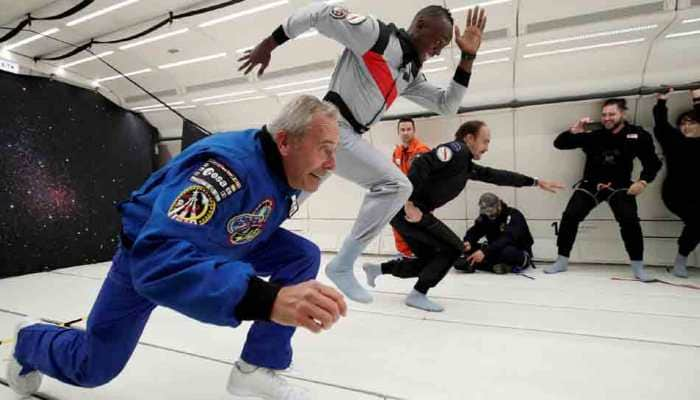 Usain Bolt races in zero gravity, sips champagne - Watch