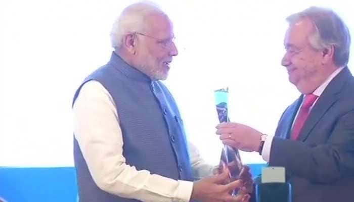 PM Narendra Modi receives &#039;UNEP Champions of the Earth&#039; award, dedicates honour to countrymen