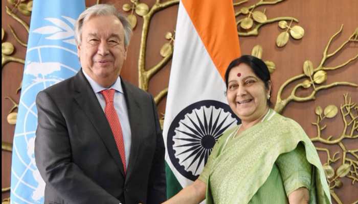 External Affairs Minister Sushma Swaraj discusses UNSC reforms, climate change with UN chief Antonio Guterres