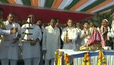 Rahul Gandhi, Congress leaders perform aarti during Narmada Puja in Madhya Pradesh
