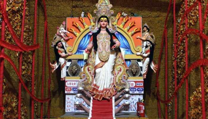 Now, a Durga puja pandal decorated with turmeric in Kolkata