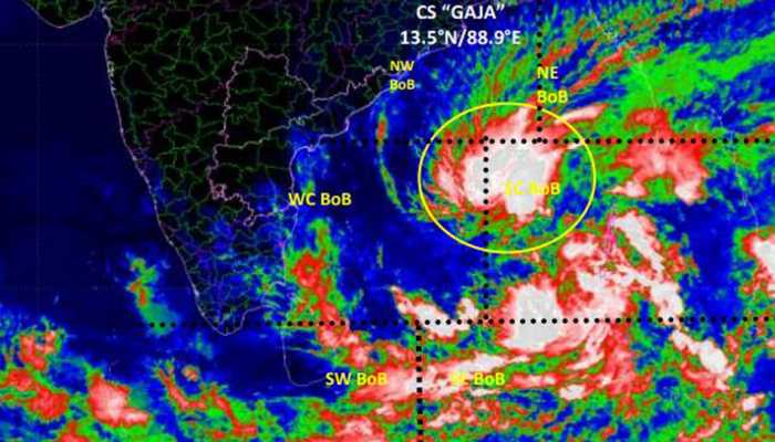 Cyclonic storm 'Gaja' over Bay of Bengal likely to intensify into Severe Cyclonic Storm in next 24 hrs: IMD