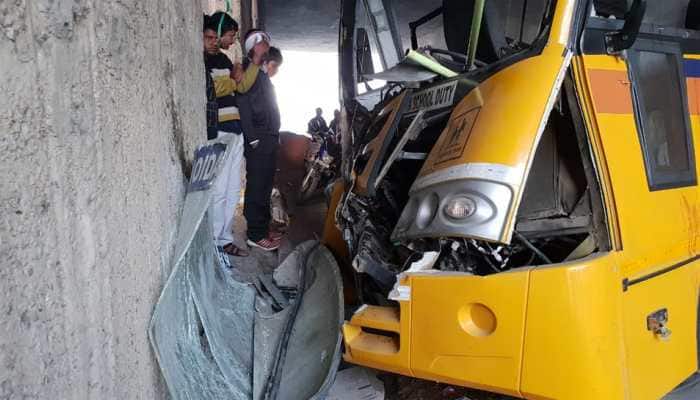 School bus hits a divider at Rajnigandha Chowk in Noida; 16 students injured, driver critical