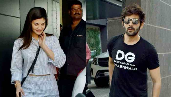 Jacqueline Fernandez snapped with Kartik Aaryan at Ajay Kapoor&#039;s office: In Pics