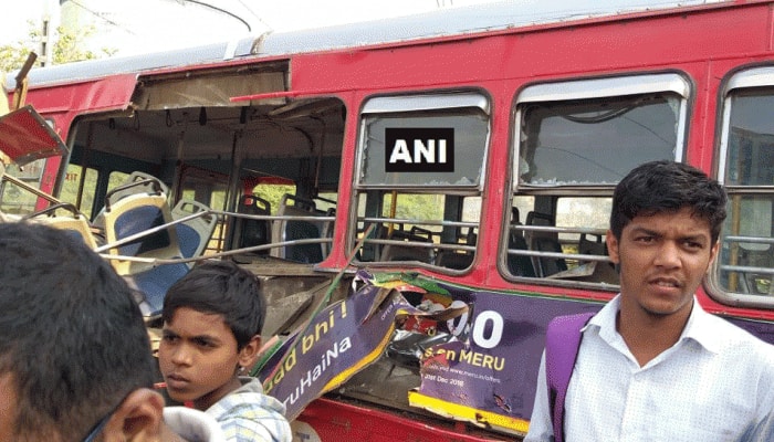 Bus collides with empty train at crossing yard at Mumbai's Sanpada