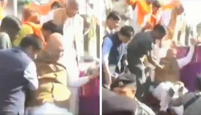 Amit Shah stumbles, falls after roadshow in Madhya Pradesh, unhurt