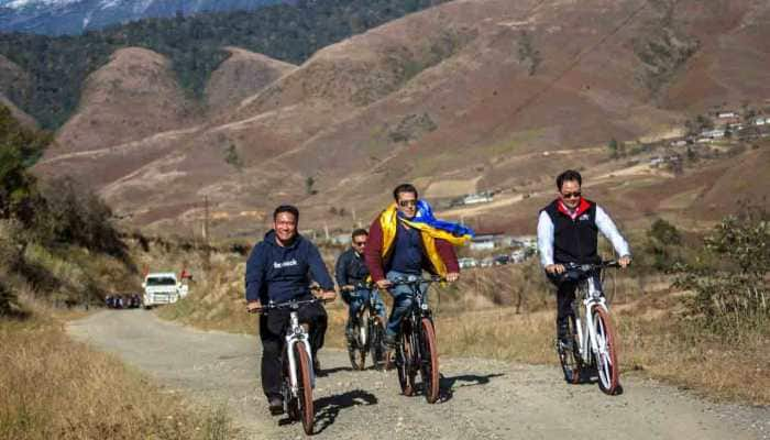 Salman Khan goes cycling with Arunachal Pradesh Chief Minister Pema Khandu and Union Minister Kiren Rijiju—Watch