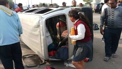 Child dead after delivery truck hits school van in Delhi