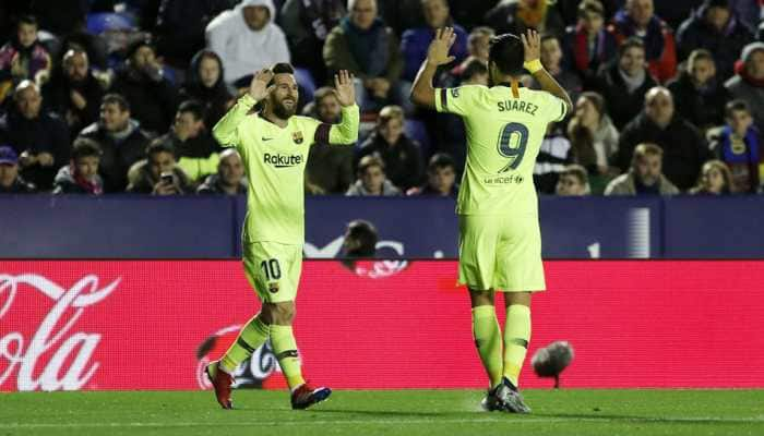 La Liga: Lionel Messi&#039;s hat-trick helps Barcelona thrash Levante 5-0 