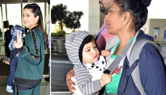Sunny Leone spotted at airport but it&#039;s her twins who make the paps go crazy—See pics