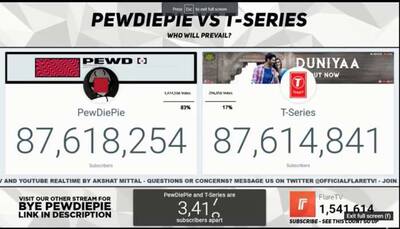This is it: Subscriber gap between PewDiePie and T-Series down to 3700+