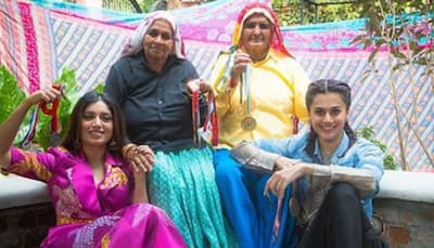 Bhumi Pednekar, Taapsee Pannu pose with cow dung cakes